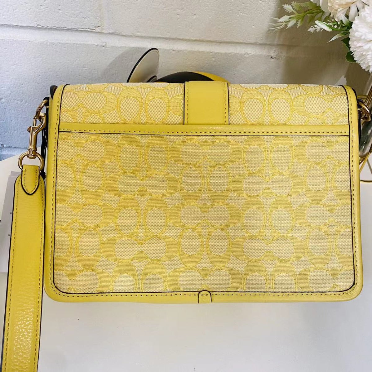 Coach C8307 Lonnie Crossbody In Signature Jacquard In Gold/Retro Yellow Coach C8307 Lonnie Crossbody In Signature Jacquard In Gold/Retro Yellow